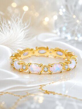 Beautiful fire opalite and white diamondettes minimalist ring